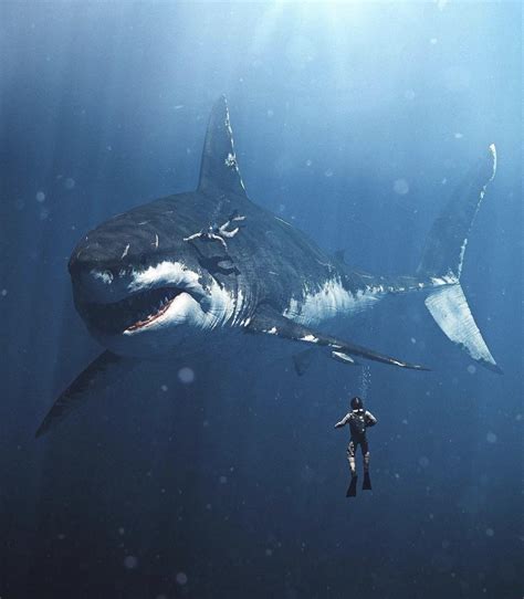 megalodon shark next to human.